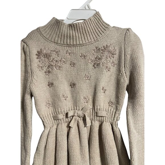 Cupcakes & Cashmere Kids Girls Sweater Dress Beige XS 4 Embroidered Floral Knit - Picture 3 of 7